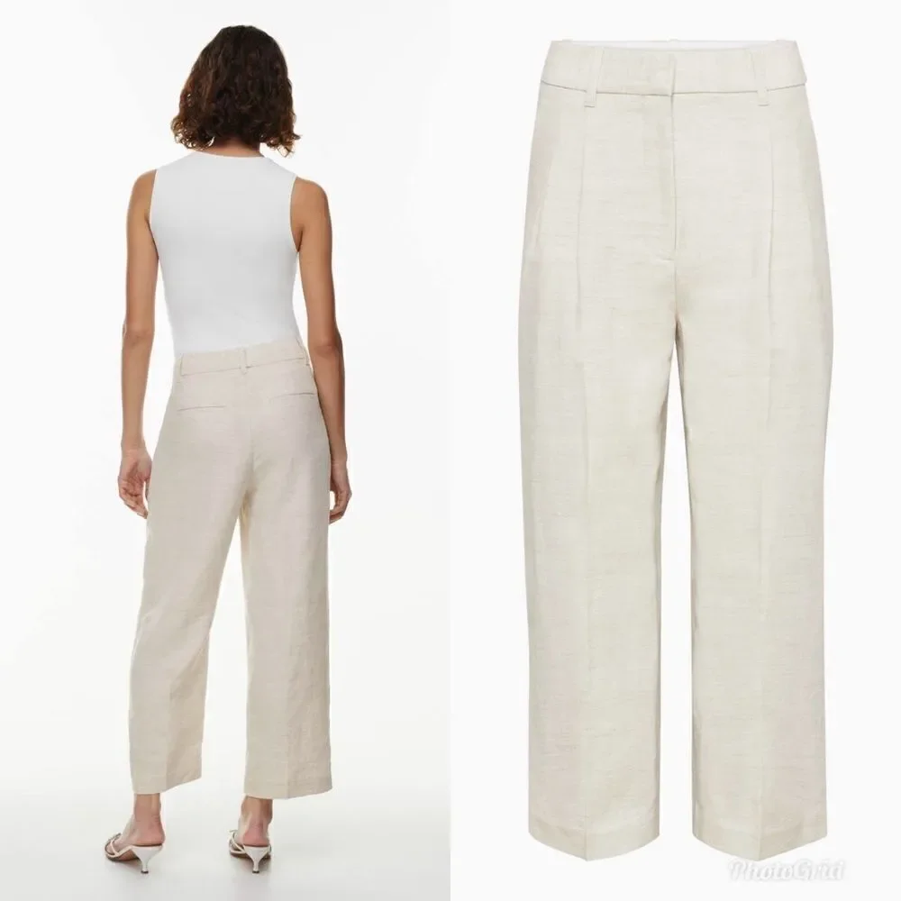 Aritzia Wilfred The Effortless Linen Cropped Pant in Natural Ecru